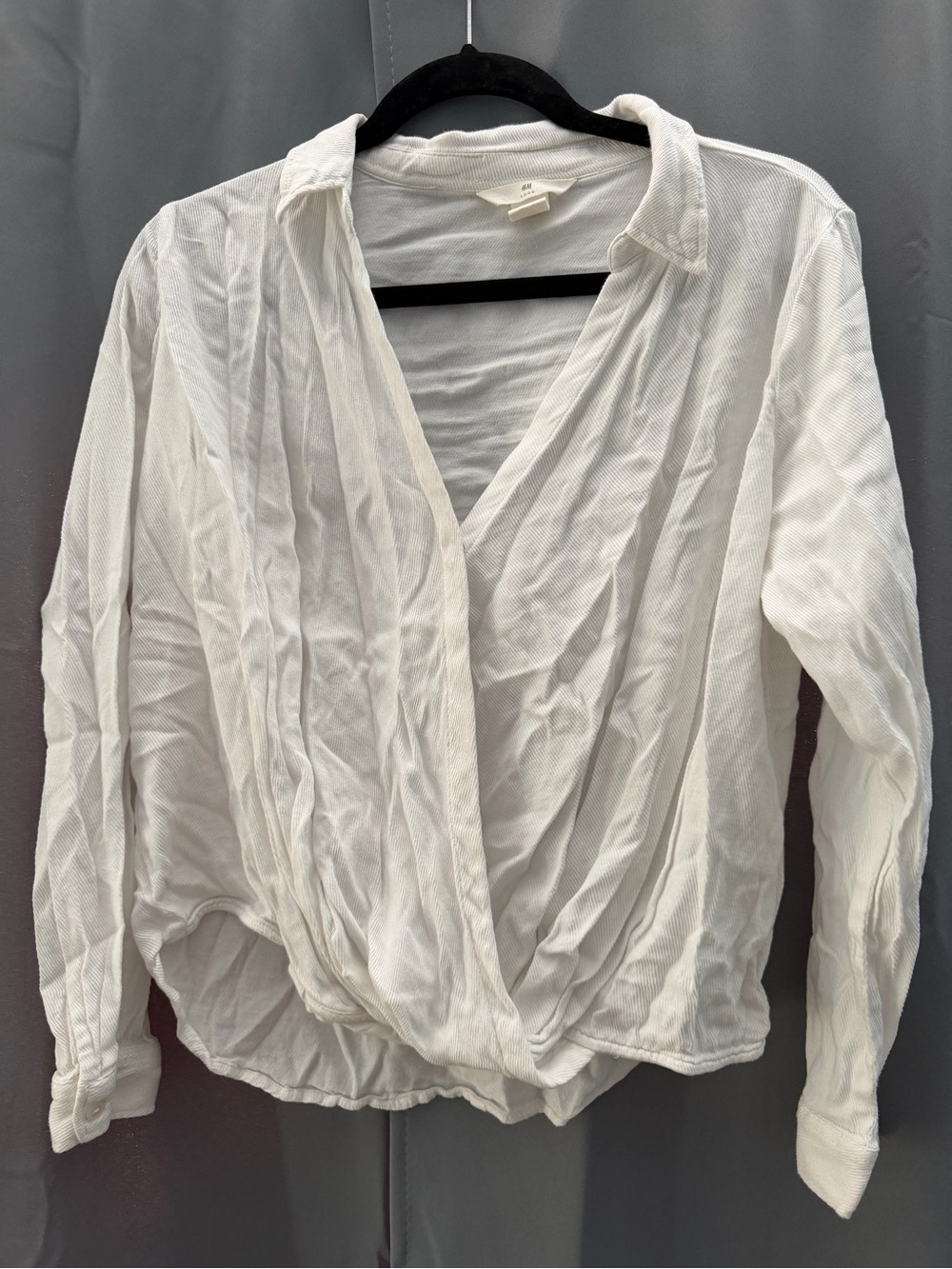 H&M White Draped Button-Down Wrap Blouse